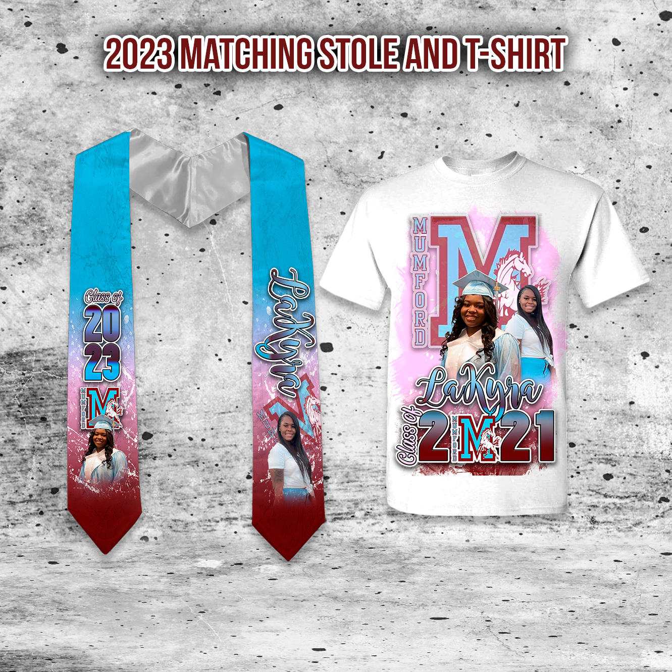 Celebrate your graduation in style with our Sublimated Graduation Stole and Matching 3D Center print T-shirt. This set makes for a great keepsake that you'll treasure for years to come, and is the perfect way to commemorate your academic achievements.