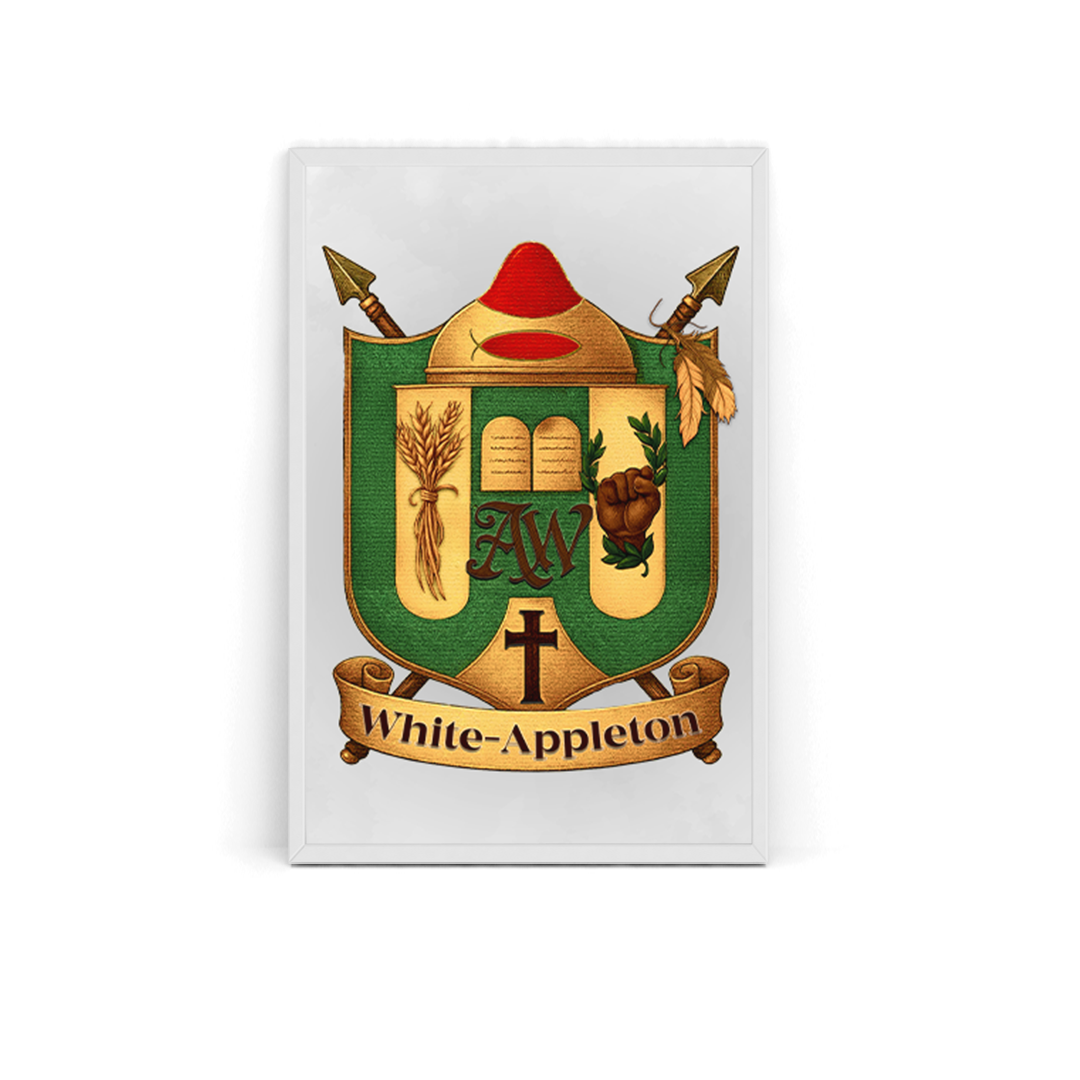 Flat 24x36 White-Appleton Family Crest poster featuring a bold green and gold crest design centered on a white background.