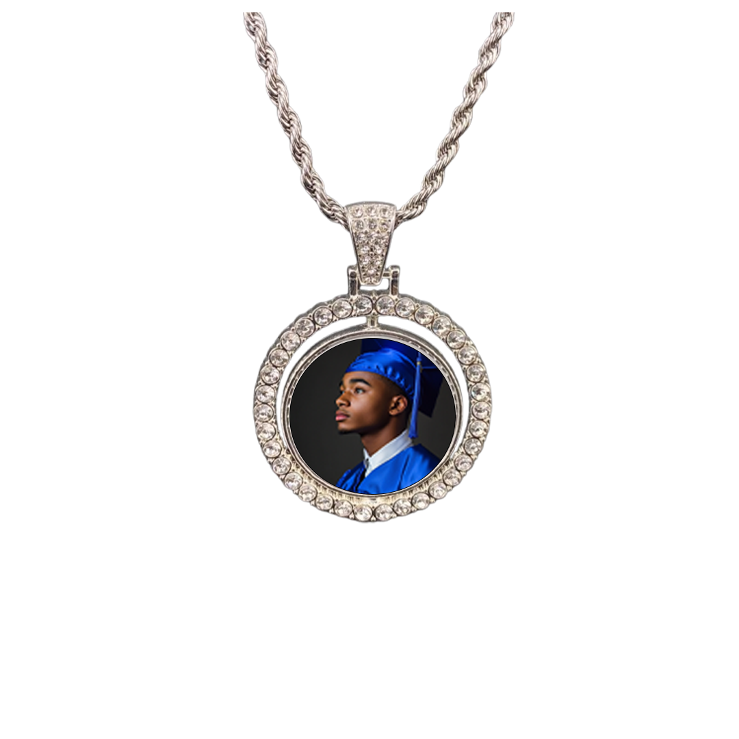Rotating Picture Bling Necklace Personalized Customized Photo Memory Pendant