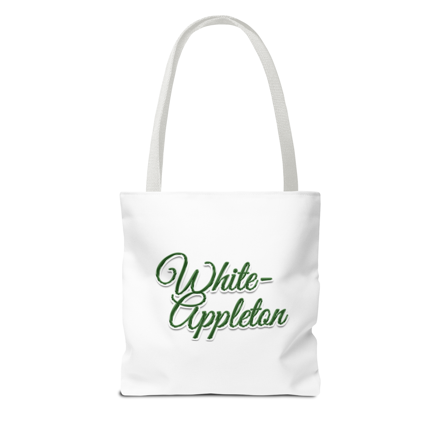 White canvas tote bag featuring White-Appleton name logo imprinted in the backside of the tote bag