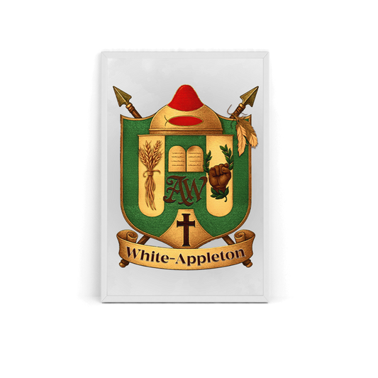 Flat 24x36 White-Appleton Family Crest poster featuring a bold green and gold crest design centered on a white background.