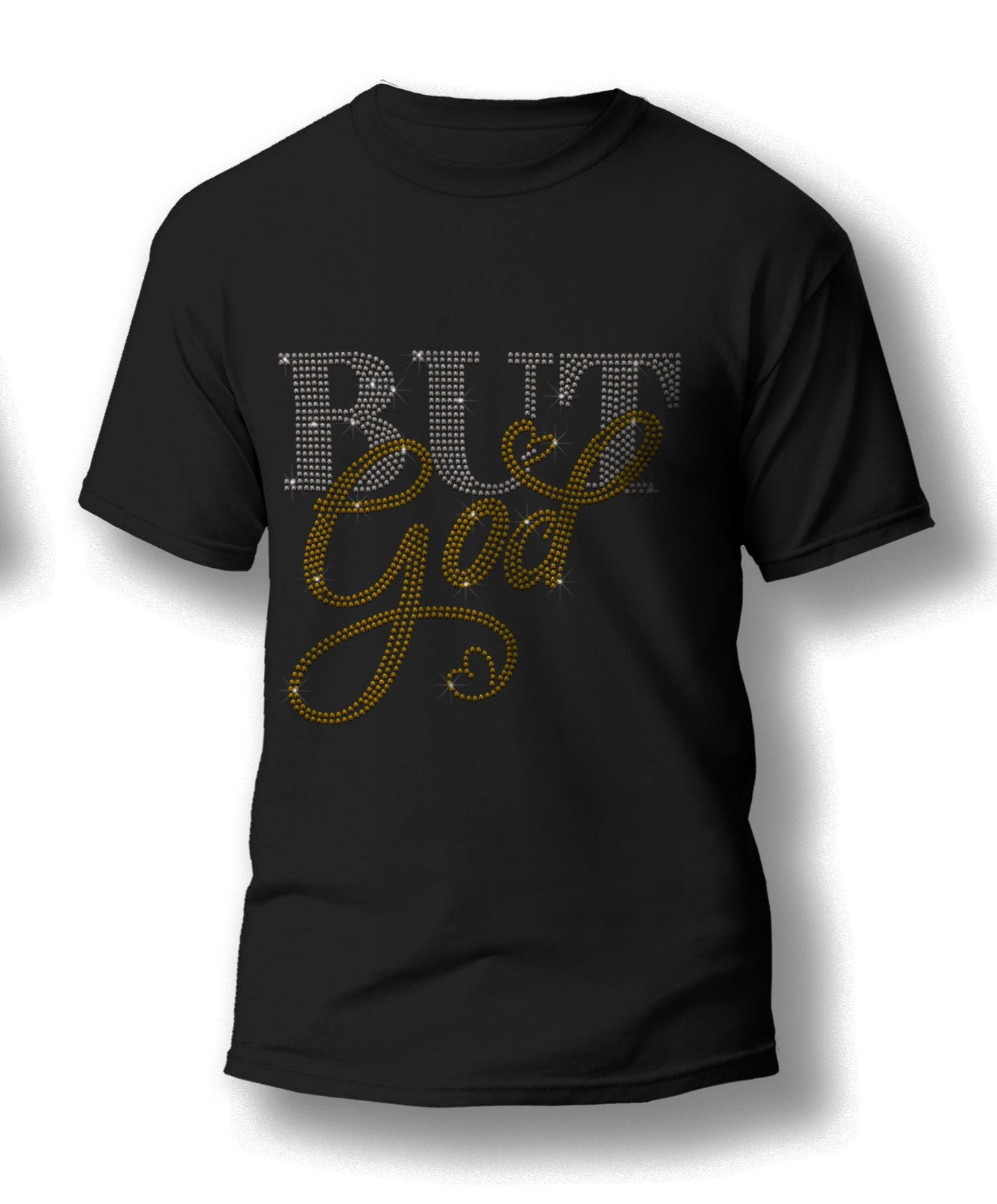 Our "But God" Rhinestone T-Shirts are a beautiful expression of faith and hope, available in two timeless colors, black and white. What sets these shirts apart is that you get to choose your two favorite rhinestone colors to accentuate the message, making each shirt a unique and personal reflection of your beliefs.