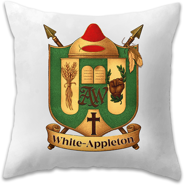 Throw pillow featuring the White-Appleton family crest centered on the front.
