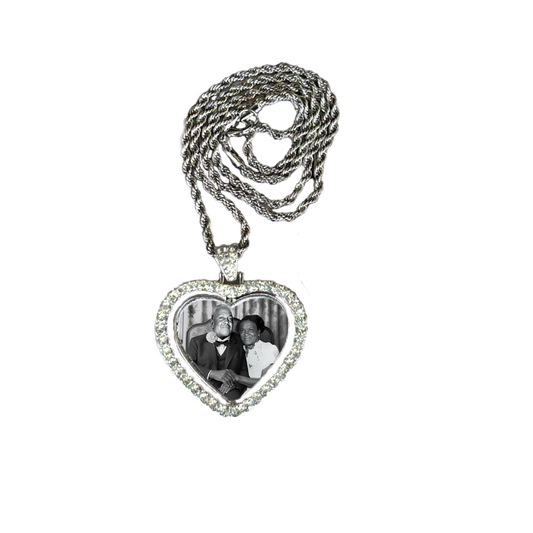 Silver heart pendant necklace with photo of Marcellus and Theodosha  Appleton-White.