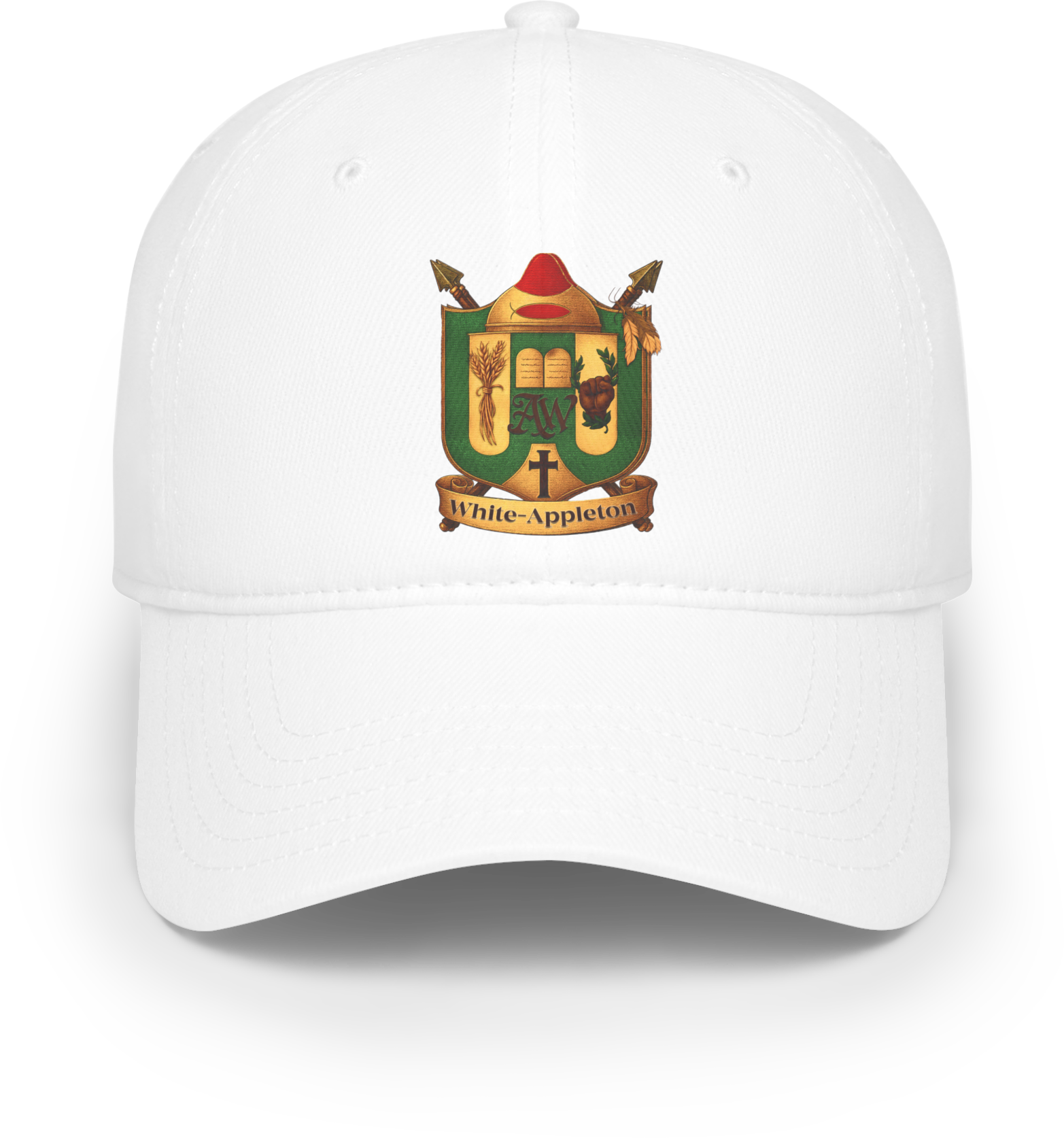 White cap with a colorful White-Appleton Crest