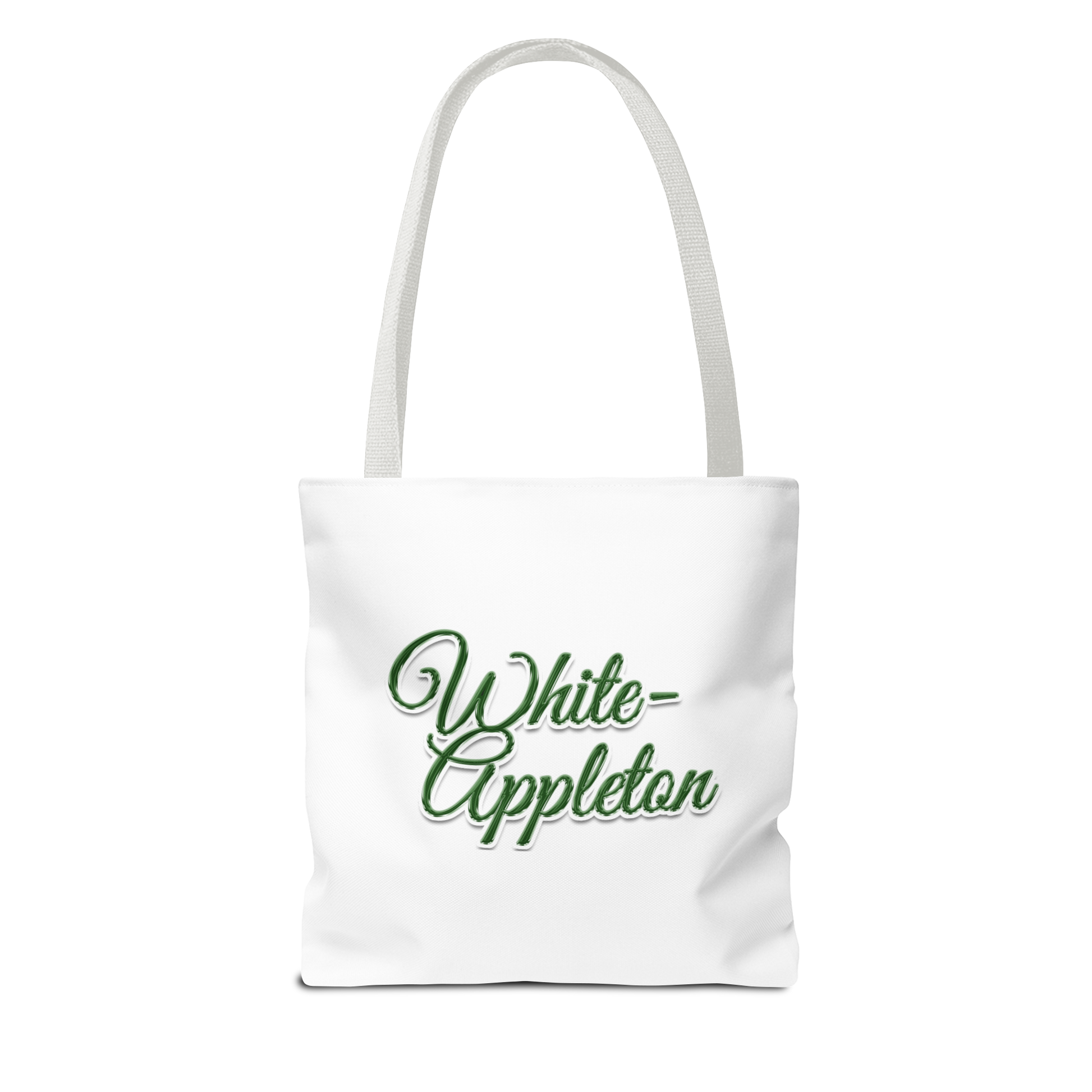 White canvas tote bag featuring White-Appleton name logo imprinted in the backside of the tote bag