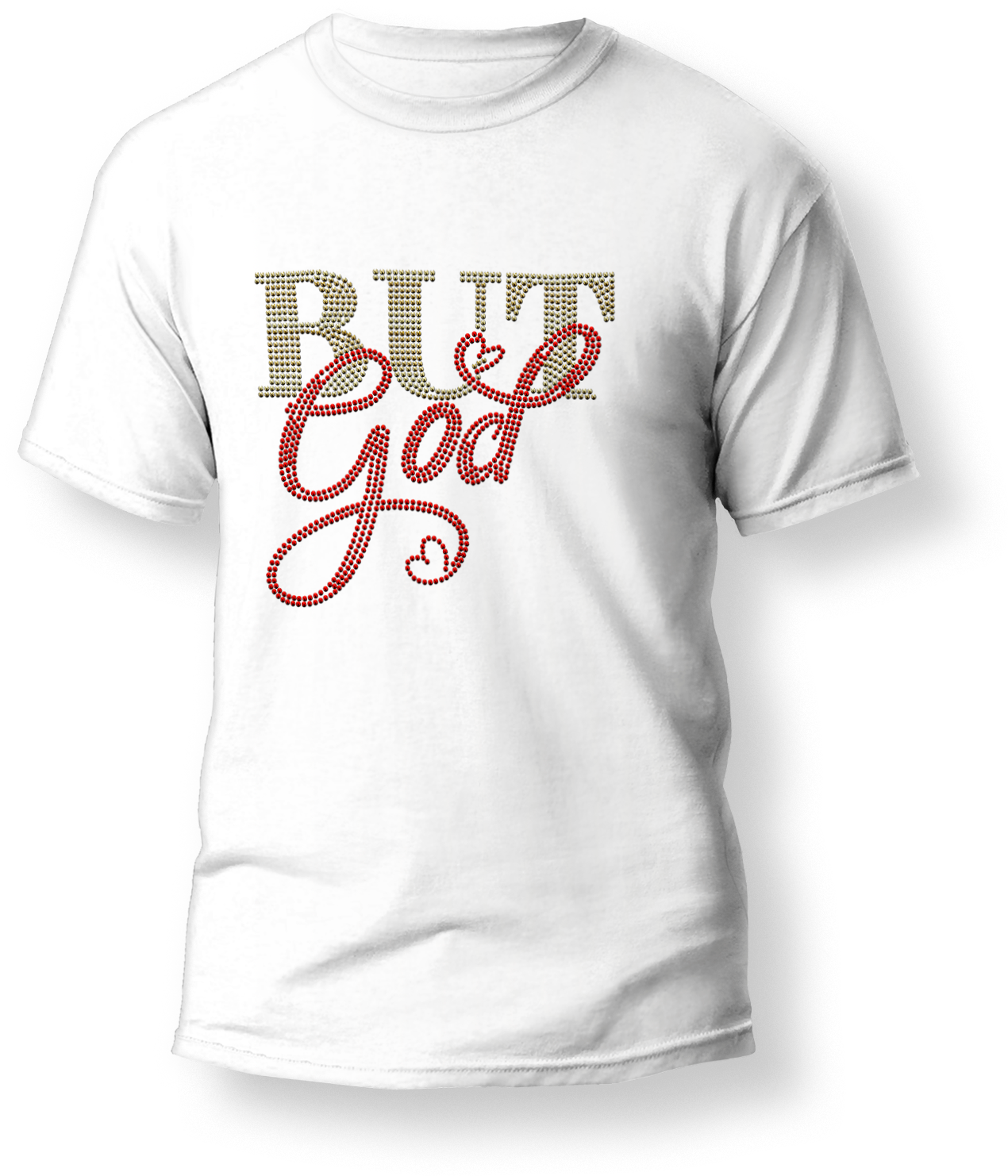 Our "But God" Rhinestone T-Shirts are a beautiful expression of faith and hope, available in two timeless colors, black and white. What sets these shirts apart is that you get to choose your two favorite rhinestone colors to accentuate the message, making each shirt a unique and personal reflection of your beliefs.